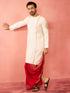 Men's Cream Zardozi Kurta Red Dhoti Set